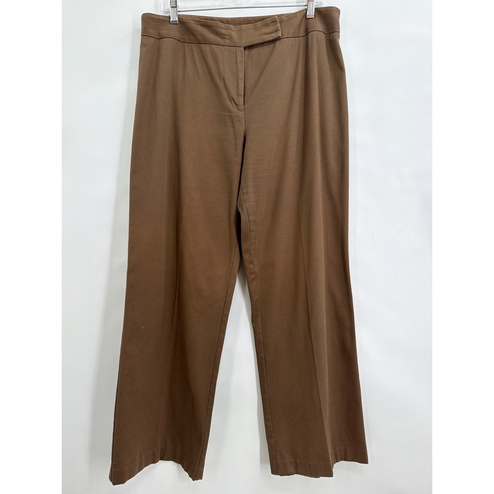 Sigrid Olsen Sport Brown‎ Wide Leg Cotton Stretch Dress Pants Trousers Sz 14